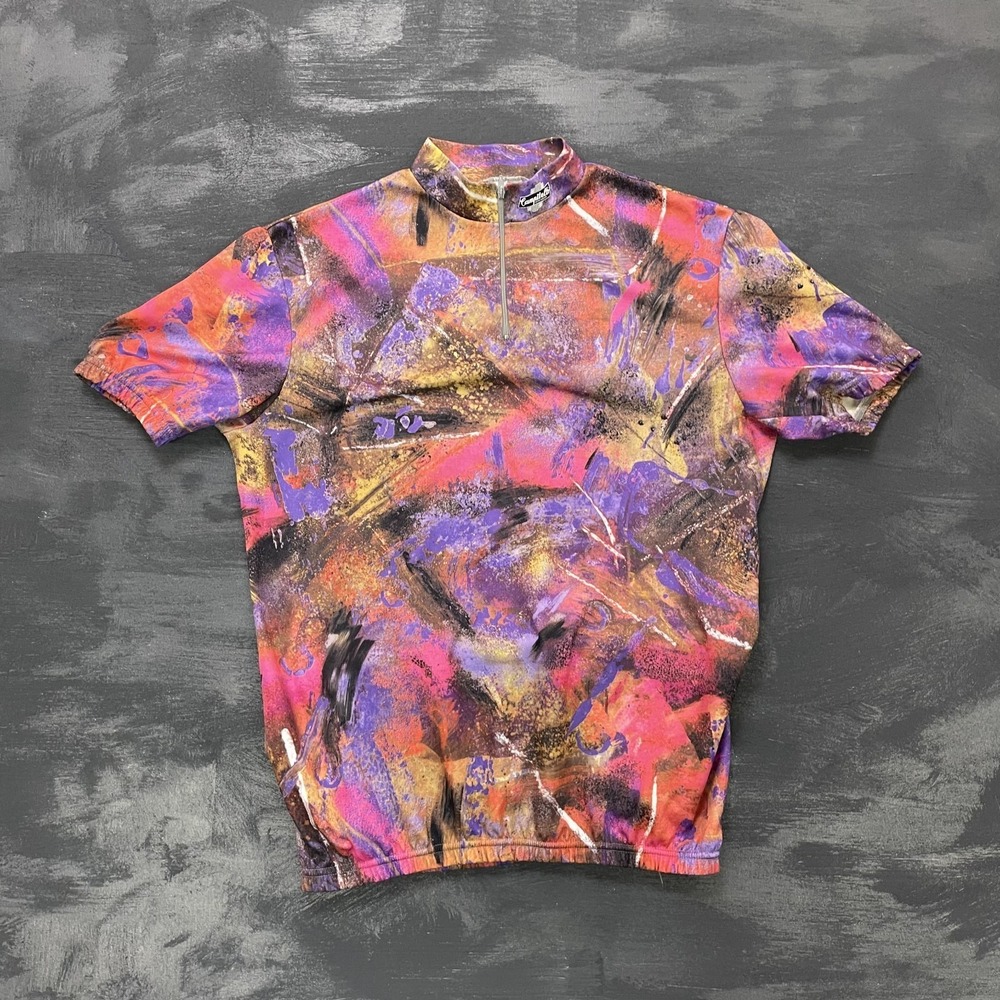 Vintage Abstract Paint Splatter Cycling Jersey Men Large Multicolor Campitello